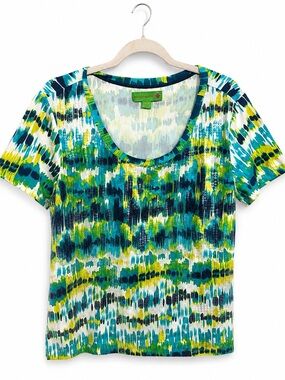 Sequins Island Republic Blue-Green Multi-Pattern Scoop Neck Tee💚💙💚💫